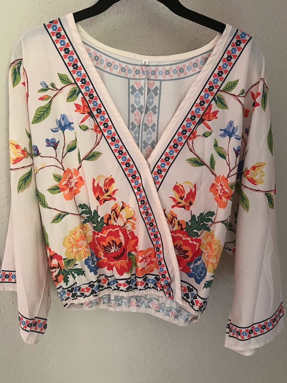 Boho Floral Print Women's Top - White with Multicolor Floral